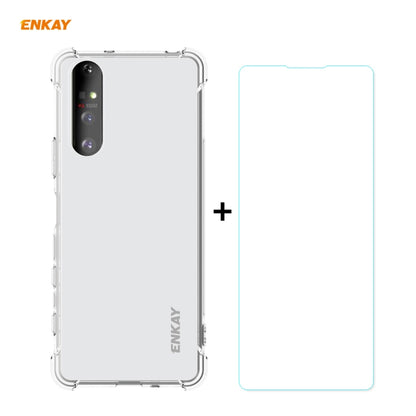 for Sony Xperia 5 II Hat-Prince ENKAY Clear TPU Shockproof Case Soft Anti-slip Cover + 0.26mm 9H 2.5D Tempered Glass Protector Film by ENKAY