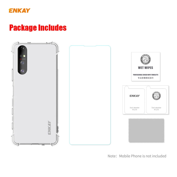for Sony Xperia 5 II Hat-Prince ENKAY Clear TPU Shockproof Case Soft Anti-slip Cover + 0.26mm 9H 2.5D Tempered Glass Protector Film by ENKAY