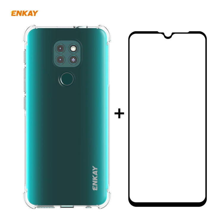 For Motorola Moto G9 / G9 Play Hat-Prince ENKAY Clear TPU Shockproof Case Soft Anti-slip Cover + 0.26mm 9H 2.5D Full Glue Full Coverage Tempered Glass Protector Film by ENKAY