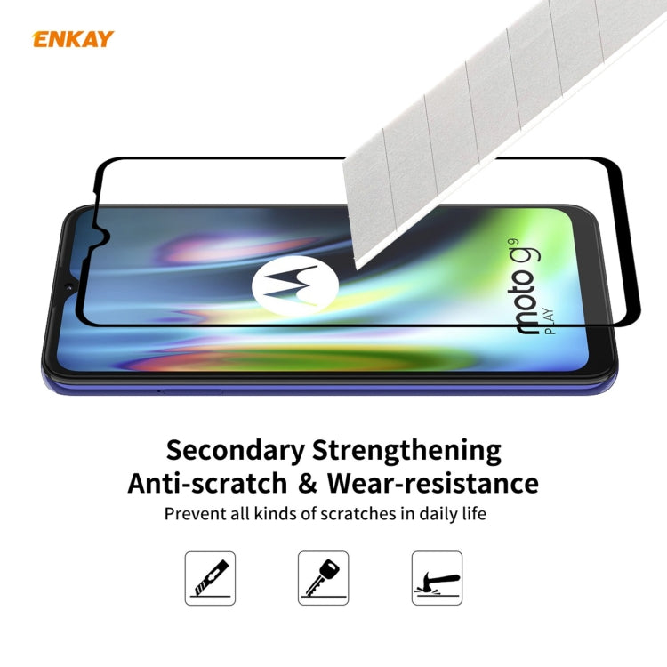 For Motorola Moto G9 / G9 Play Hat-Prince ENKAY Clear TPU Shockproof Case Soft Anti-slip Cover + 0.26mm 9H 2.5D Full Glue Full Coverage Tempered Glass Protector Film by ENKAY
