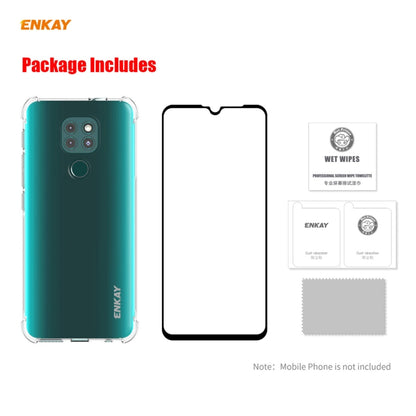 For Motorola Moto G9 / G9 Play Hat-Prince ENKAY Clear TPU Shockproof Case Soft Anti-slip Cover + 0.26mm 9H 2.5D Full Glue Full Coverage Tempered Glass Protector Film by ENKAY