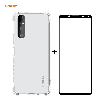 For Sony Xperia 5 II Hat-Prince ENKAY Clear TPU Shockproof Case Soft Anti-slip Cover + 0.26mm 9H 2.5D Full Glue Full Coverage Tempered Glass Protector Film by ENKAY