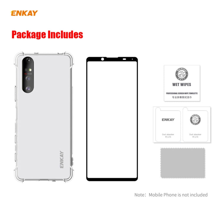 For Sony Xperia 5 II Hat-Prince ENKAY Clear TPU Shockproof Case Soft Anti-slip Cover + 0.26mm 9H 2.5D Full Glue Full Coverage Tempered Glass Protector Film by ENKAY