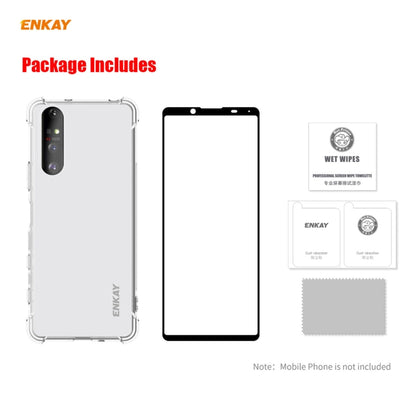 For Sony Xperia 5 II Hat-Prince ENKAY Clear TPU Shockproof Case Soft Anti-slip Cover + 0.26mm 9H 2.5D Full Glue Full Coverage Tempered Glass Protector Film by ENKAY