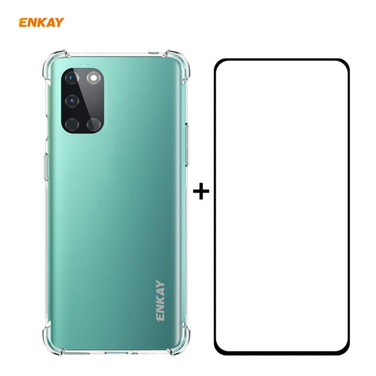 For OnePlus 8T Hat-Prince ENKAY Clear TPU Shockproof Case Soft Anti-slip Cover + 0.26mm 9H 2.5D Full Glue Full Coverage Tempered Glass Protector Film by ENKAY