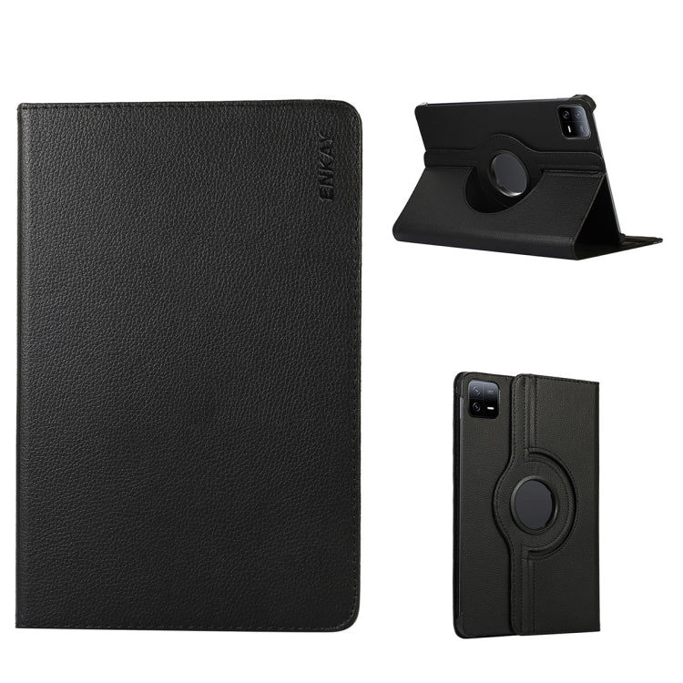 For Xiaomi Pad 6 / Pad 6 Pro ENKAY 360 Degree Rotation Stand Litchi Leather Smart Tablet Case(Black) by ENKAY