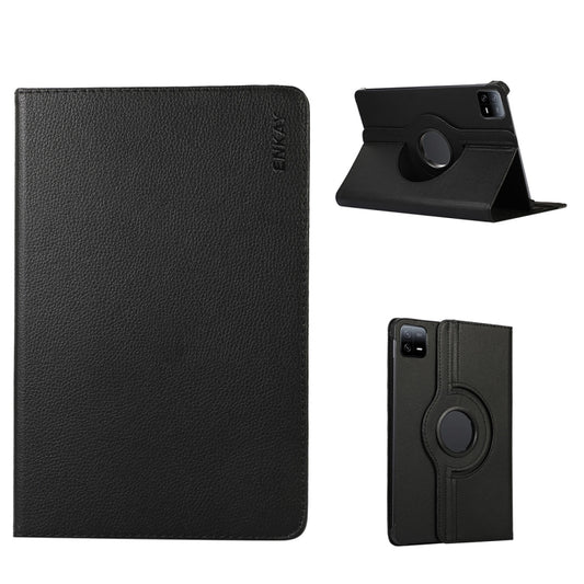 For Xiaomi Pad 6 / Pad 6 Pro ENKAY 360 Degree Rotation Stand Litchi Leather Smart Tablet Case(Black) by ENKAY
