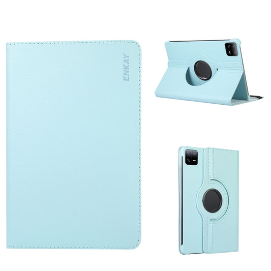 For Xiaomi Pad 6 / Pad 6 Pro ENKAY 360 Degree Rotation Stand Litchi Leather Smart Tablet Case(Light Blue) by ENKAY