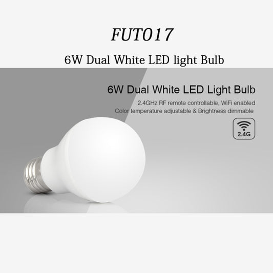 FUT017 6W Dual White LED Bulb 2.4GHZ RF Controllable Wifi Enabled CCT Adjustable Brightness Dimmable by bashfashion