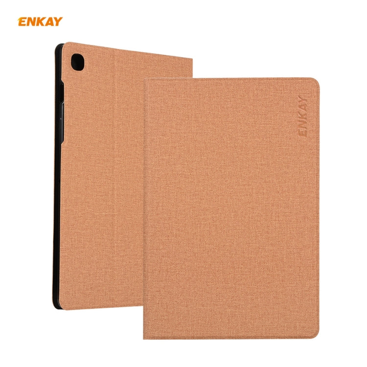 For Samsung Galaxy Tab A7 10.4 T500 / T505 2020 / 2022 ENKAY Coarse Cloth Pattern PU Leather + TPU Smart Case with Holder & Sleep / Wake-up Function(Light Brown) by ENKAY