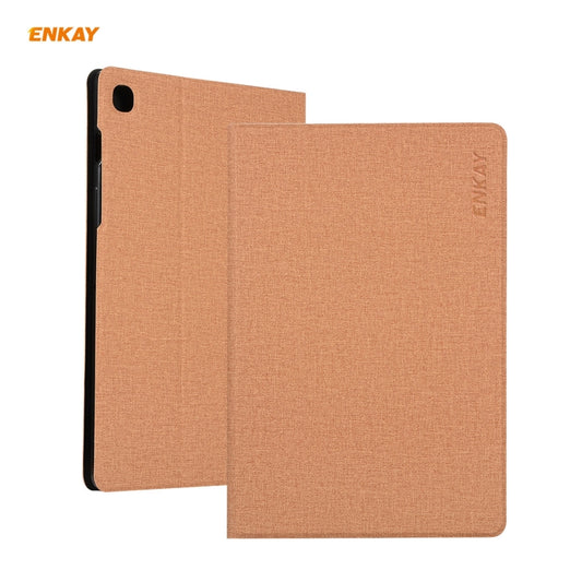 For Samsung Galaxy Tab A7 10.4 T500 / T505 2020 / 2022 ENKAY Coarse Cloth Pattern PU Leather + TPU Smart Case with Holder & Sleep / Wake-up Function(Light Brown) by ENKAY
