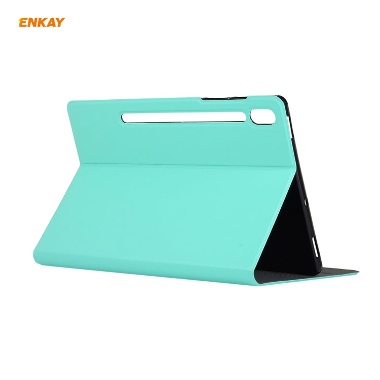 For Samsung Galaxy Tab S8 / Galaxy Tab S7 11.0 T870 / T875 ENKAY Horizontal Flip PU Leather + TPU Smart Case with Holder & Sleep / Wake-up Function(Cyan) by ENKAY