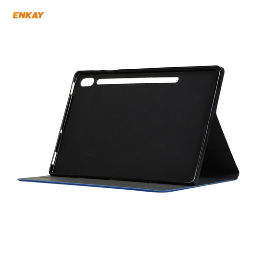 For Samsung Galaxy Tab S8 / Galaxy Tab S7 11.0 T870 / T875 ENKAY Coarse Cloth Pattern PU Leather + TPU Smart Case with Holder & Sleep / Wake-up Function(Dark Blue) by ENKAY
