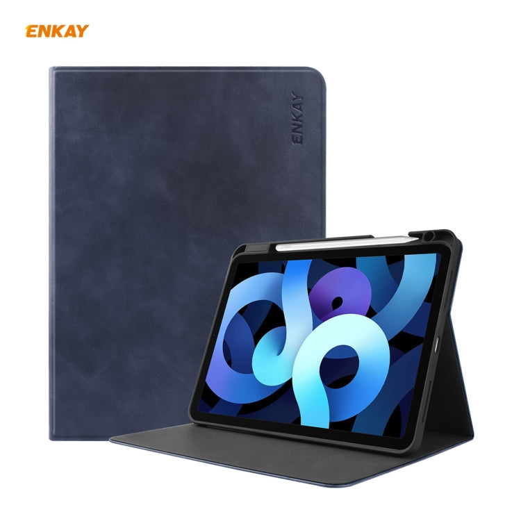ENKAY ENK-8024 Cow Texture PU Leather + TPU Smart Case with Pen Slot foriPad Air 2022 / 2020 10.9 / iPad Pro 11 (2018)(Dark Blue) by ENKAY