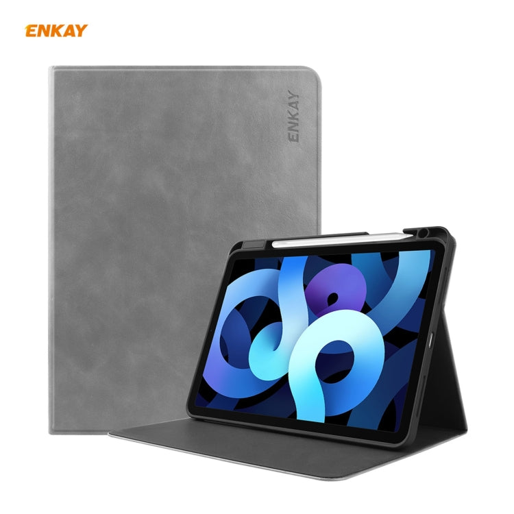 ENKAY ENK-8024 Cow Texture PU Leather + TPU Smart Case with Pen Slot foriPad Air 2022 / 2020 10.9 / iPad Pro 11 (2018)(Grey) by ENKAY