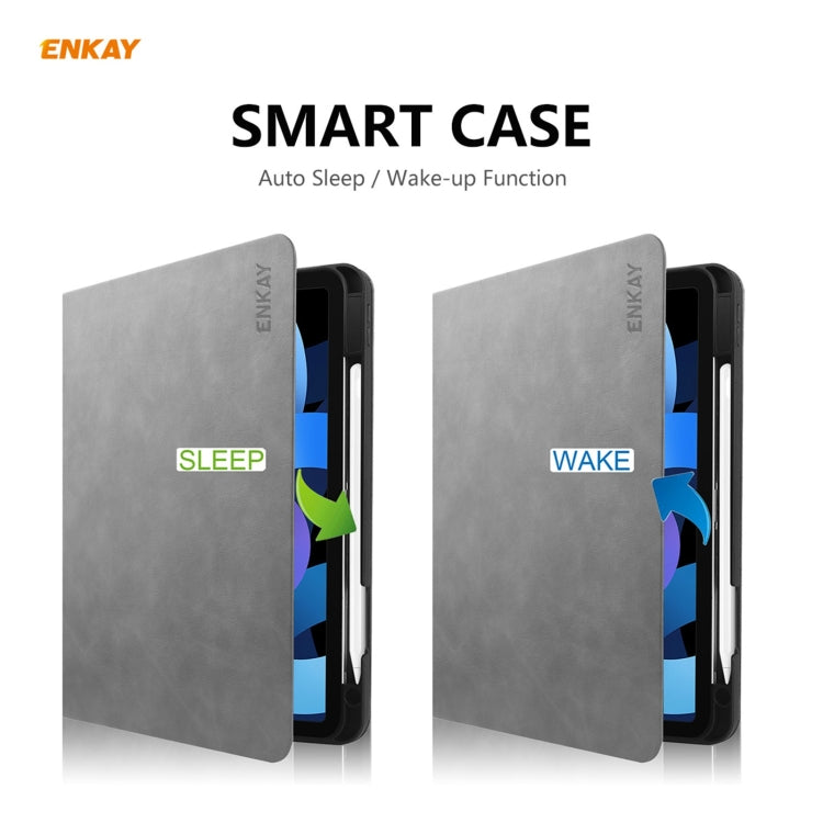 ENKAY ENK-8024 Cow Texture PU Leather + TPU Smart Case with Pen Slot foriPad Air 2022 / 2020 10.9 / iPad Pro 11 (2018)(Grey) by ENKAY