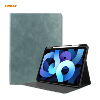 ENKAY ENK-8024 Cow Texture PU Leather + TPU Smart Case with Pen Slot foriPad Air 2022 / 2020 10.9 / iPad Pro 11 (2018)(Green) by ENKAY