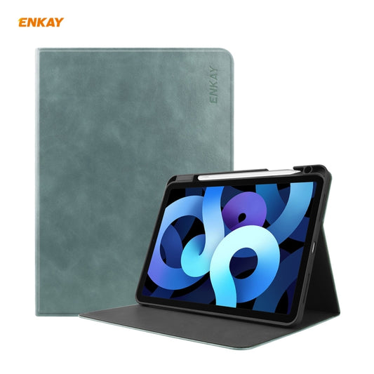 ENKAY ENK-8024 Cow Texture PU Leather + TPU Smart Case with Pen Slot foriPad Air 2022 / 2020 10.9 / iPad Pro 11 (2018)(Green) by ENKAY