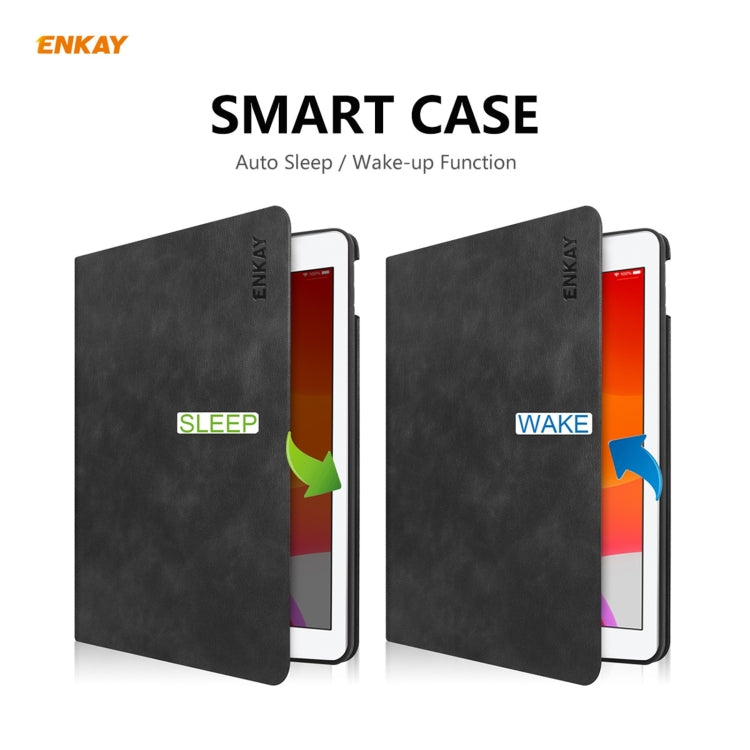 For iPad 10.2 2021 / 2020 / 2019 ENKAY ENK-8023 Cow Texture PU Leather + TPU Smart Case with Pen Slot(Black) by ENKAY