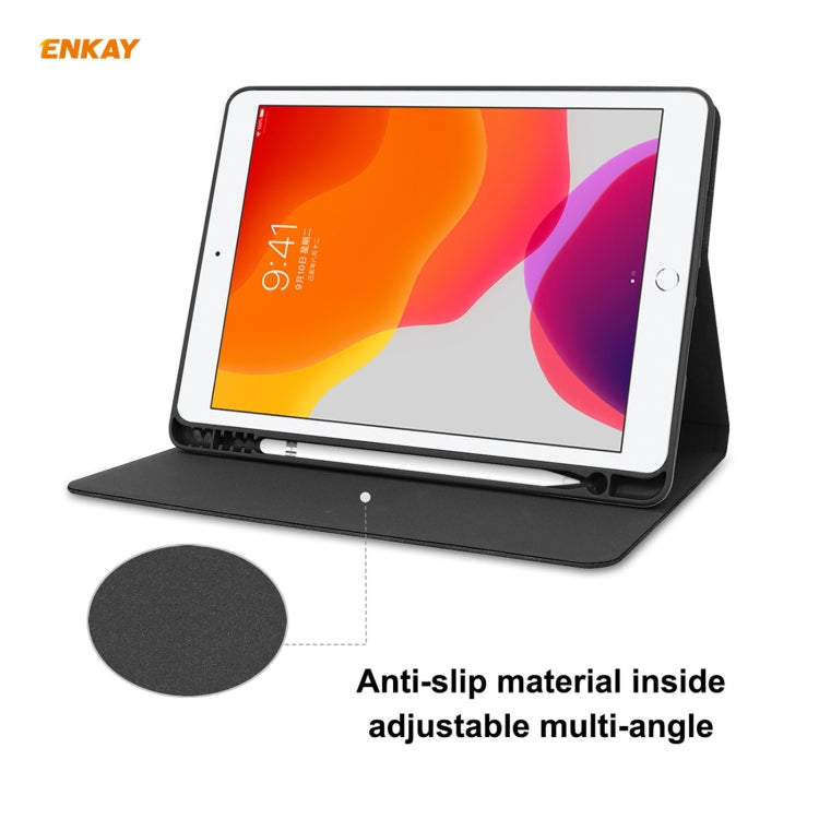 For iPad 10.2 2021 / 2020 / 2019 ENKAY ENK-8023 Cow Texture PU Leather + TPU Smart Case with Pen Slot(Black) by ENKAY