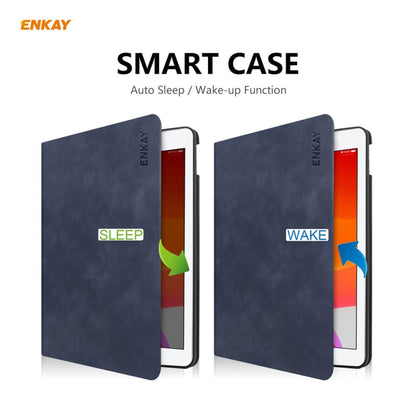 For iPad 10.2 2021 / 2020 / 2019 ENKAY ENK-8023 Cow Texture PU Leather + TPU Smart Case with Pen Slot(Dark Blue) by ENKAY