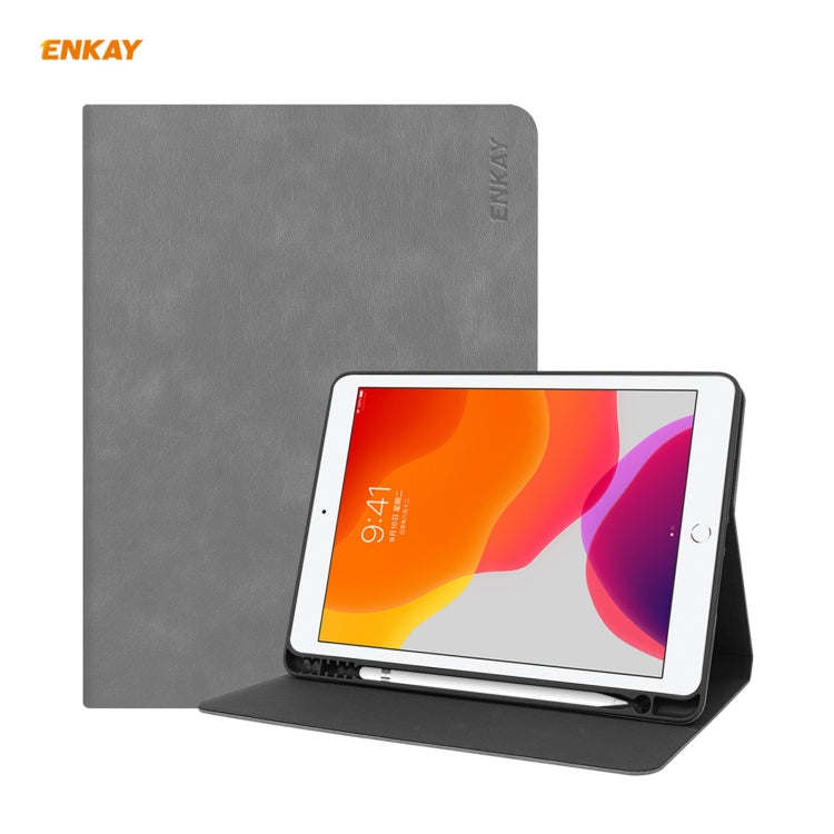 For iPad 10.2 2021 / 2020 / 2019 ENKAY ENK-8023 Cow Texture PU Leather + TPU Smart Case with Pen Slot(Grey) by ENKAY