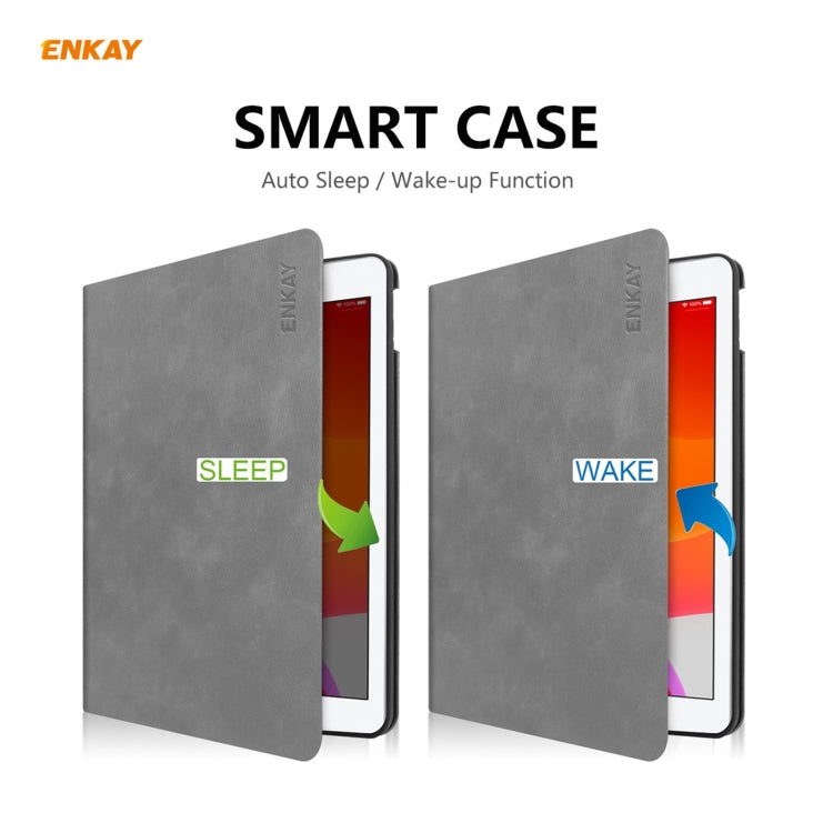 For iPad 10.2 2021 / 2020 / 2019 ENKAY ENK-8023 Cow Texture PU Leather + TPU Smart Case with Pen Slot(Grey) by ENKAY