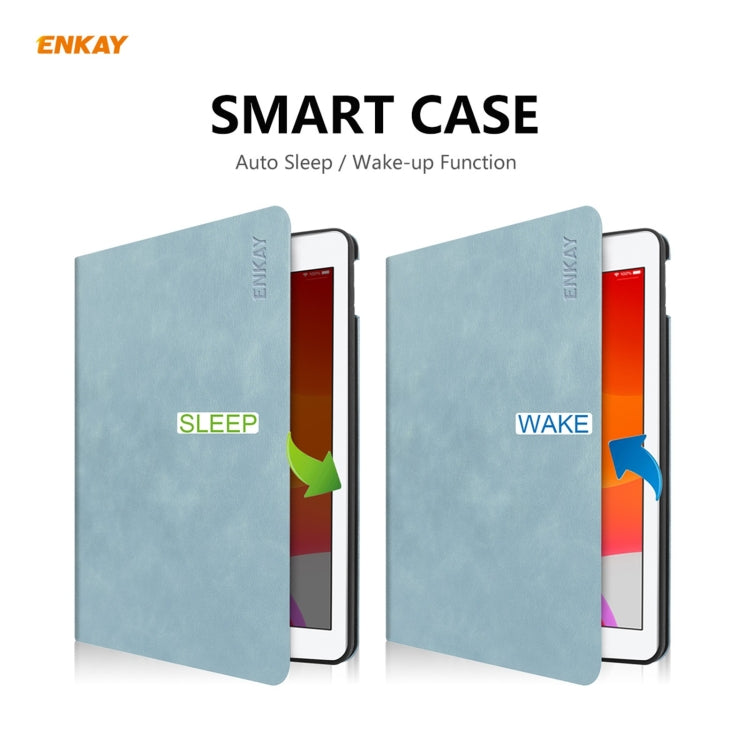 For iPad 10.2 2021 / 2020 / 2019 ENKAY ENK-8023 Cow Texture PU Leather + TPU Smart Case with Pen Slot(Sky Blue) by ENKAY