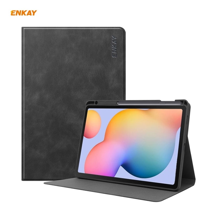 ENKAY ENK-8025 Cow Texture PU Leather + TPU Smart Case with Pen Slot for Samsung Galaxy Tab S6 Lite P610 / P615 / Tab S6 Lite 2022 / P613 / P619(Black) by ENKAY