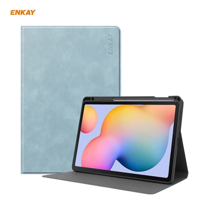 ENKAY ENK-8025 Cow Texture PU Leather + TPU Smart Case with Pen Slot for Samsung Galaxy Tab S6 Lite P610 / P615 / Tab S6 Lite 2022 / P613 / P619(Sky Blue) by ENKAY