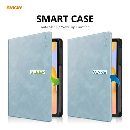 ENKAY ENK-8025 Cow Texture PU Leather + TPU Smart Case with Pen Slot for Samsung Galaxy Tab S6 Lite P610 / P615 / Tab S6 Lite 2022 / P613 / P619(Sky Blue) by ENKAY