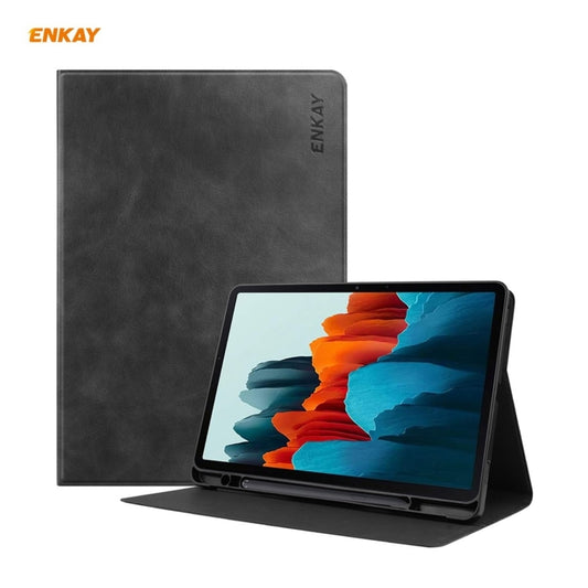 ENKAY ENK-8026 Cow Texture PU Leather + TPU Smart Case with Pen Slot for Samsung Galaxy Tab S8 / Galaxy Tab S7 11.0 T870 / T875(Black) by ENKAY