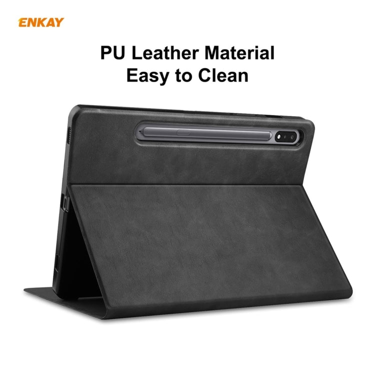 ENKAY ENK-8026 Cow Texture PU Leather + TPU Smart Case with Pen Slot for Samsung Galaxy Tab S8 / Galaxy Tab S7 11.0 T870 / T875(Black) by ENKAY