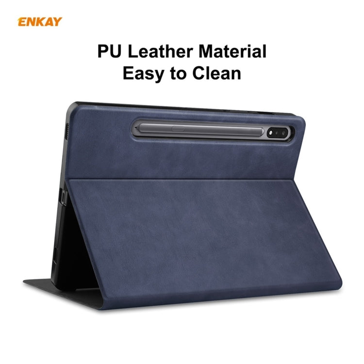 ENKAY ENK-8026 Cow Texture PU Leather + TPU Smart Case with Pen Slot for Samsung Galaxy Tab S8 / Galaxy Tab S7 11.0 T870 / T875(Dark Blue) by ENKAY