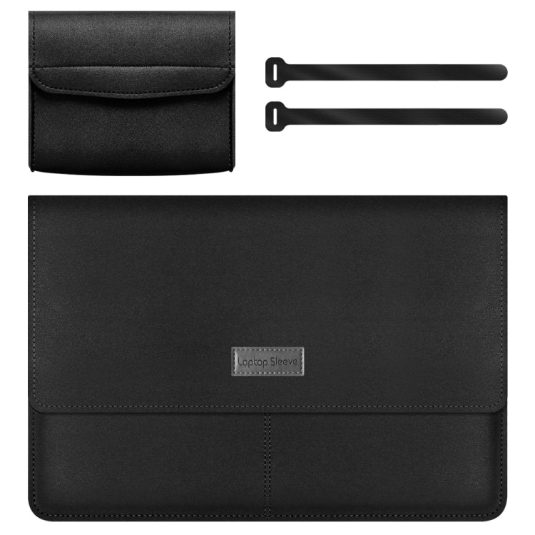 Litchi Pattern PU Leather Waterproof Ultra-thin Protection Liner Bag Briefcase Laptop Carrying Bag for 13-14 inch Laptops(BLACK) by bashfashion