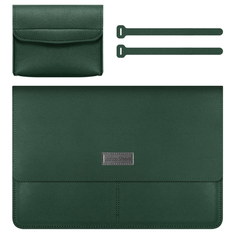 Litchi Pattern PU Leather Waterproof Ultra-thin Protection Liner Bag Briefcase Laptop Carrying Bag for 13-14 inch Laptops(Dark green) by bashfashion