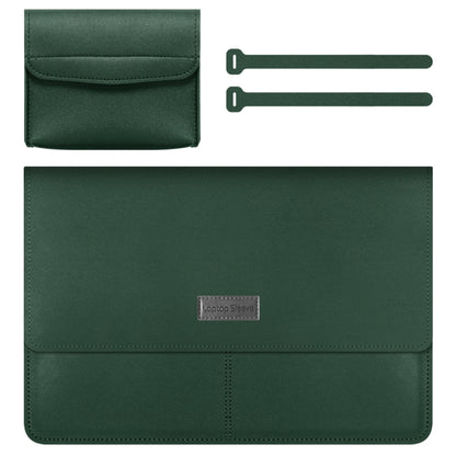 Litchi Pattern PU Leather Waterproof Ultra-thin Protection Liner Bag Briefcase Laptop Carrying Bag for 13-14 inch Laptops(Dark green) by bashfashion