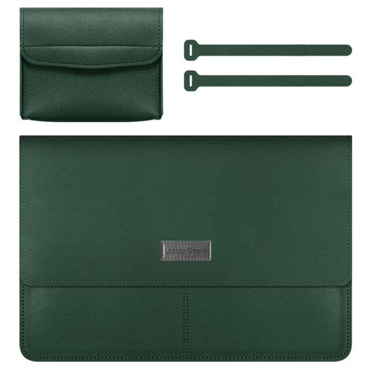 Litchi Pattern PU Leather Waterproof Ultra-thin Protection Liner Bag Briefcase Laptop Carrying Bag for 13-14 inch Laptops(Dark green) by bashfashion