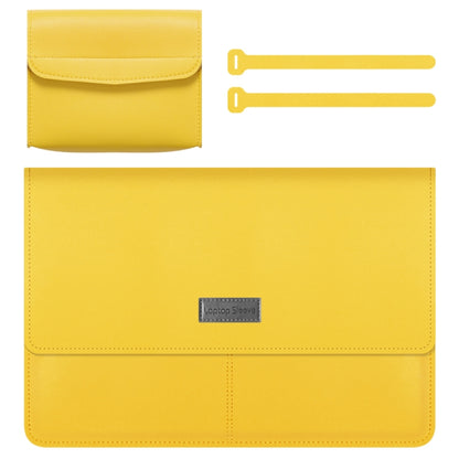 Litchi Pattern PU Leather Waterproof Ultra-thin Protection Liner Bag Briefcase Laptop Carrying Bag for 13-14 inch Laptops (Yellow) by bashfashion