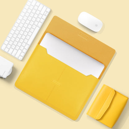 Litchi Pattern PU Leather Waterproof Ultra-thin Protection Liner Bag Briefcase Laptop Carrying Bag for 13-14 inch Laptops (Yellow) by bashfashion