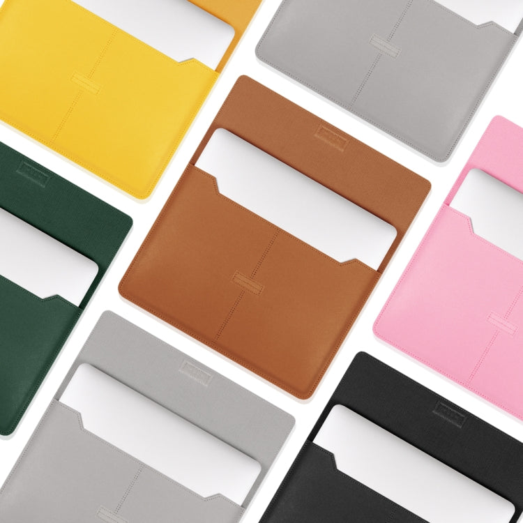 Litchi Pattern PU Leather Waterproof Ultra-thin Protection Liner Bag Briefcase Laptop Carrying Bag for 13-14 inch Laptops(BROWN) by bashfashion