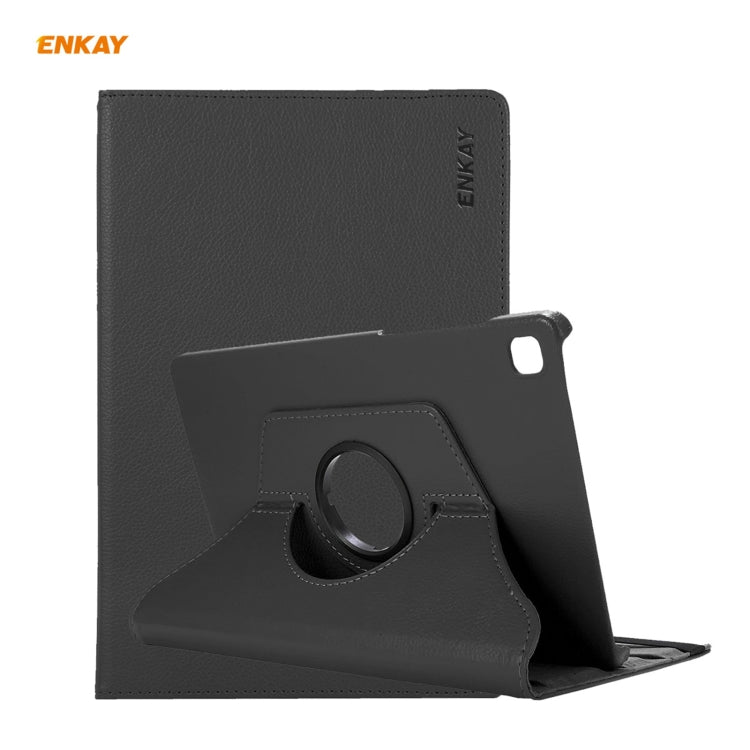 For Samsung Galaxy Tab S6 Lite P610 / P615 / Tab S6 Lite 2022 / P613 / P619 ENKAY 360 Rotation Kickstand Leather Smart Tablet Case(Black) by ENKAY