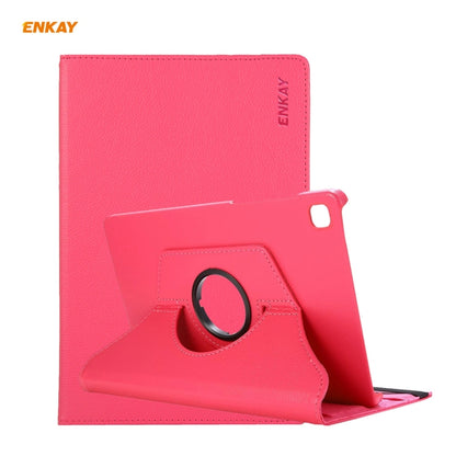 For Samsung Galaxy Tab S6 Lite P610 / P615 / Tab S6 Lite 2022 / P613 / P619 ENKAY 360 Rotation Kickstand Leather Smart Tablet Case(Rose Red) by ENKAY