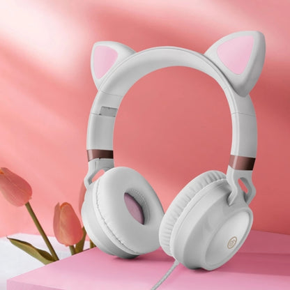 P28 Cat Ear Wired Headphone Music Stereo Headset with Microphone by bashfashion