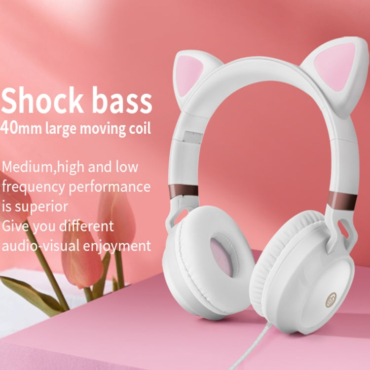 P28 Cat Ear Wired Headphone Music Stereo Headset with Microphone by bashfashion