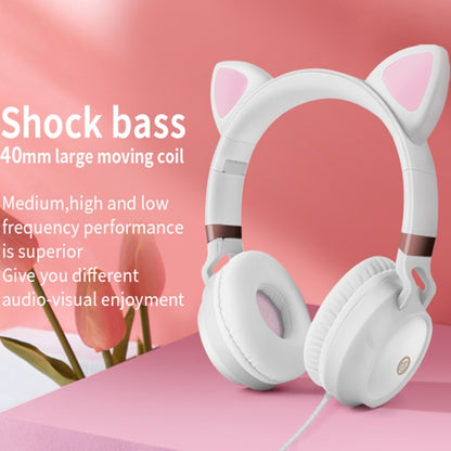 P28 Cat Ear Wired Headphone Music Stereo Headset with Microphone by bashfashion