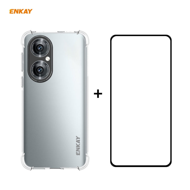For Huawei P50 Hat-Prince ENKAY Clear TPU Shockproof Case Soft Anti-slip Cover + 0.26mm 9H 2.5D Full Glue Full Coverage Tempered Glass Protector Film by ENKAY