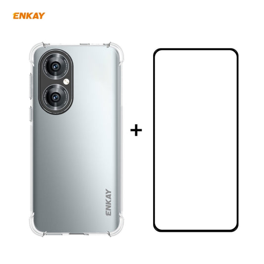 For Huawei P50 Hat-Prince ENKAY Clear TPU Shockproof Case Soft Anti-slip Cover + 0.26mm 9H 2.5D Full Glue Full Coverage Tempered Glass Protector Film by ENKAY