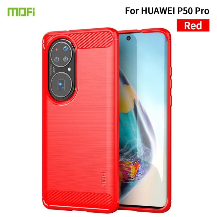 For Huawei P50 Pro MOFI Gentleness Series Brushed Texture Carbon Fiber Soft TPU Case(Red) by MOFI