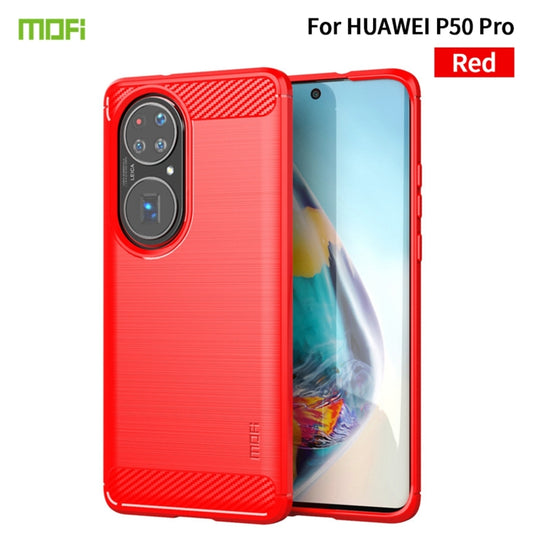 For Huawei P50 Pro MOFI Gentleness Series Brushed Texture Carbon Fiber Soft TPU Case(Red) by MOFI